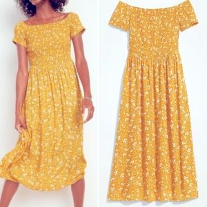 NWT Off Shoulder Smocked Yellow Floral Sun Dress